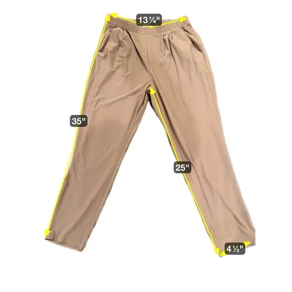 Leith-Womens Pull On Pant-Front Pleat Pockets Lightweight-Dark Taupe-Size L - Picture 3 of 14